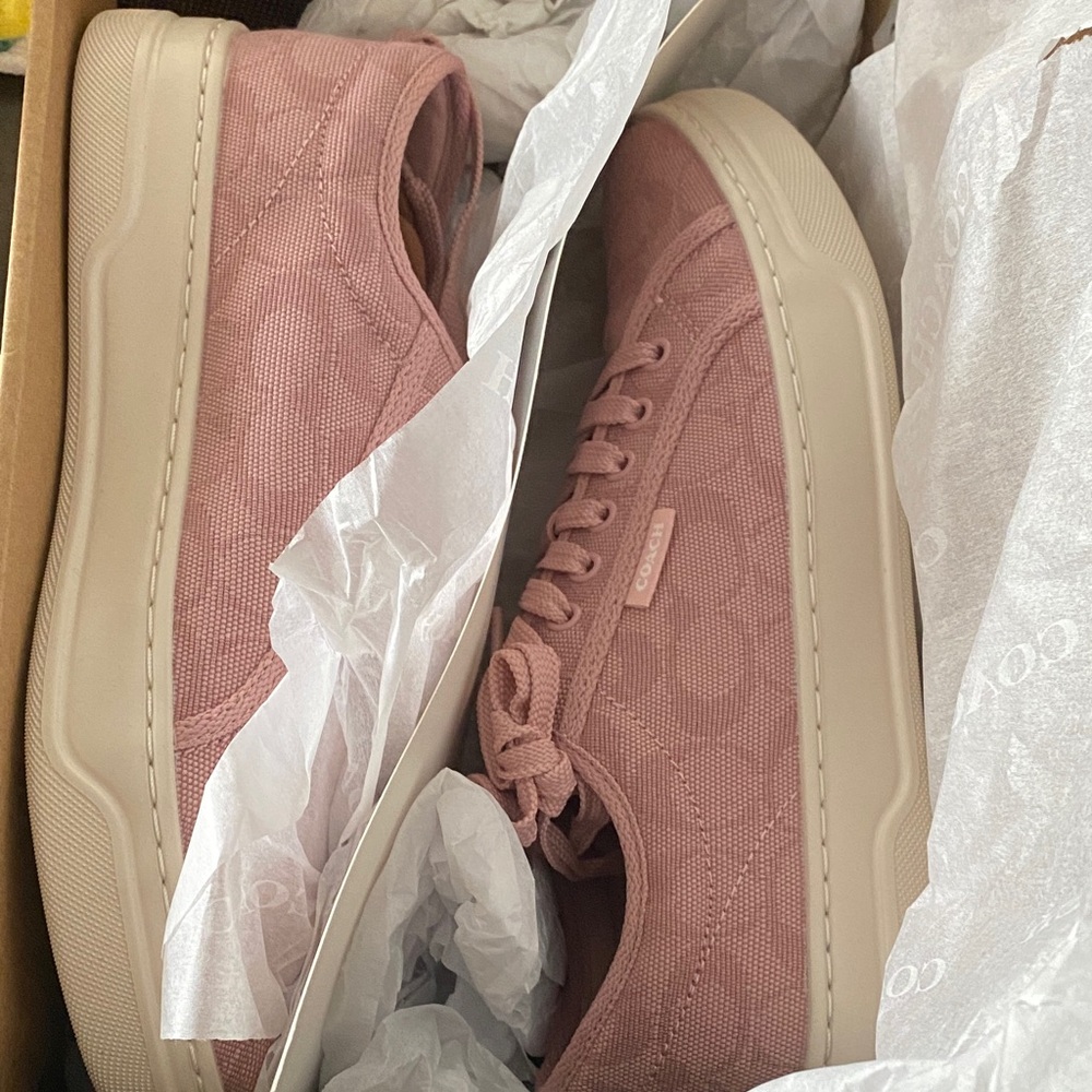 Coach Pink Signature Canvas Platform Sneakers with Cream Soles